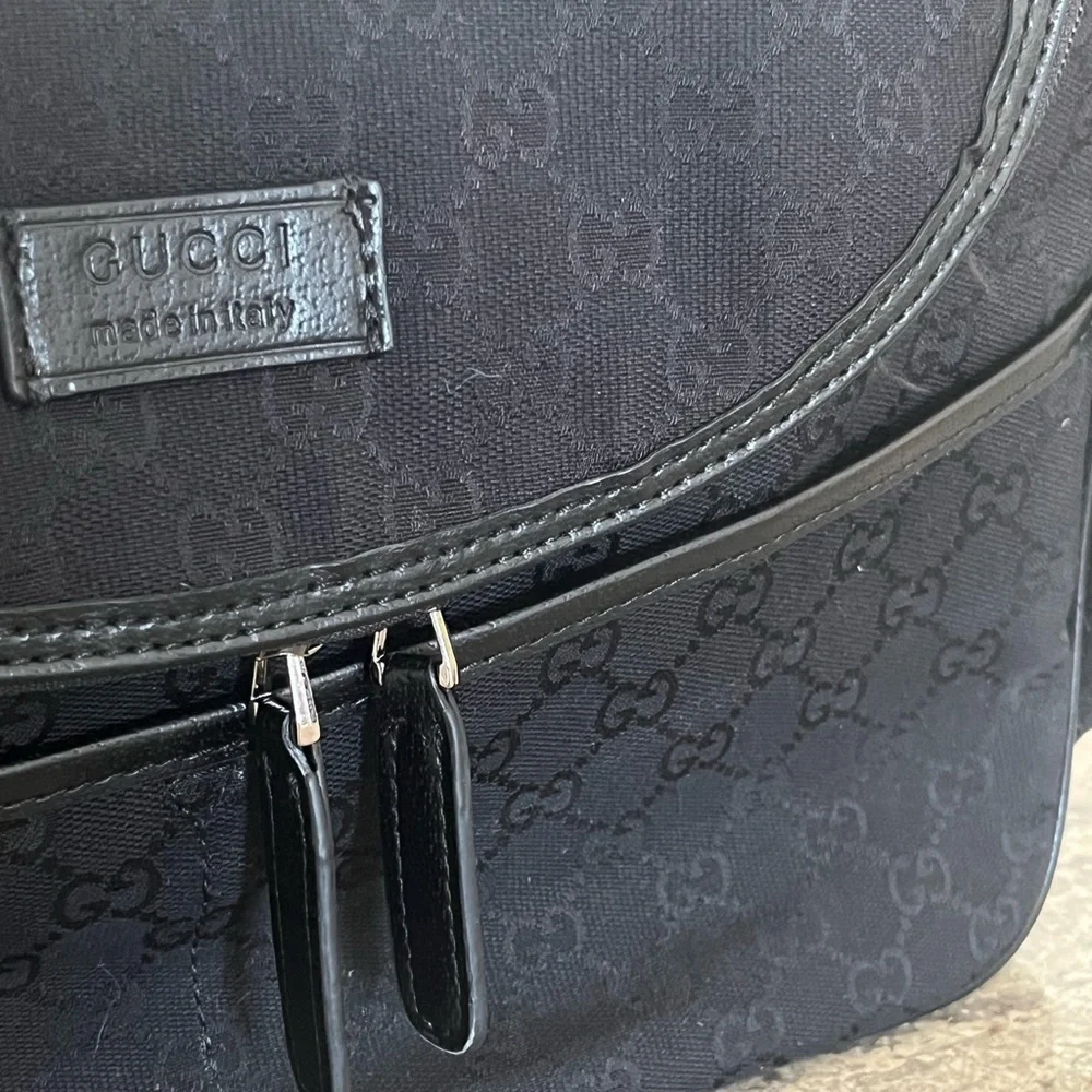 Gucci GG Black Diaper Baby Bag Canvas/Leather Trim w/Changing Mat